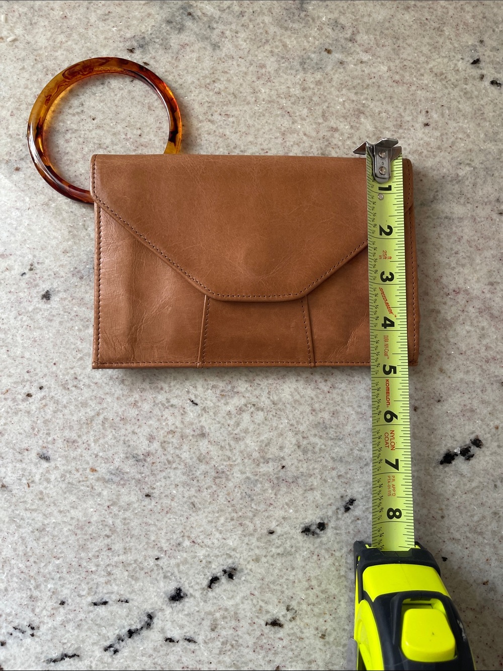 HOBO Tan Leather Wristlet Clutch with Tortoiseshell Ring - Picture 9 of 9